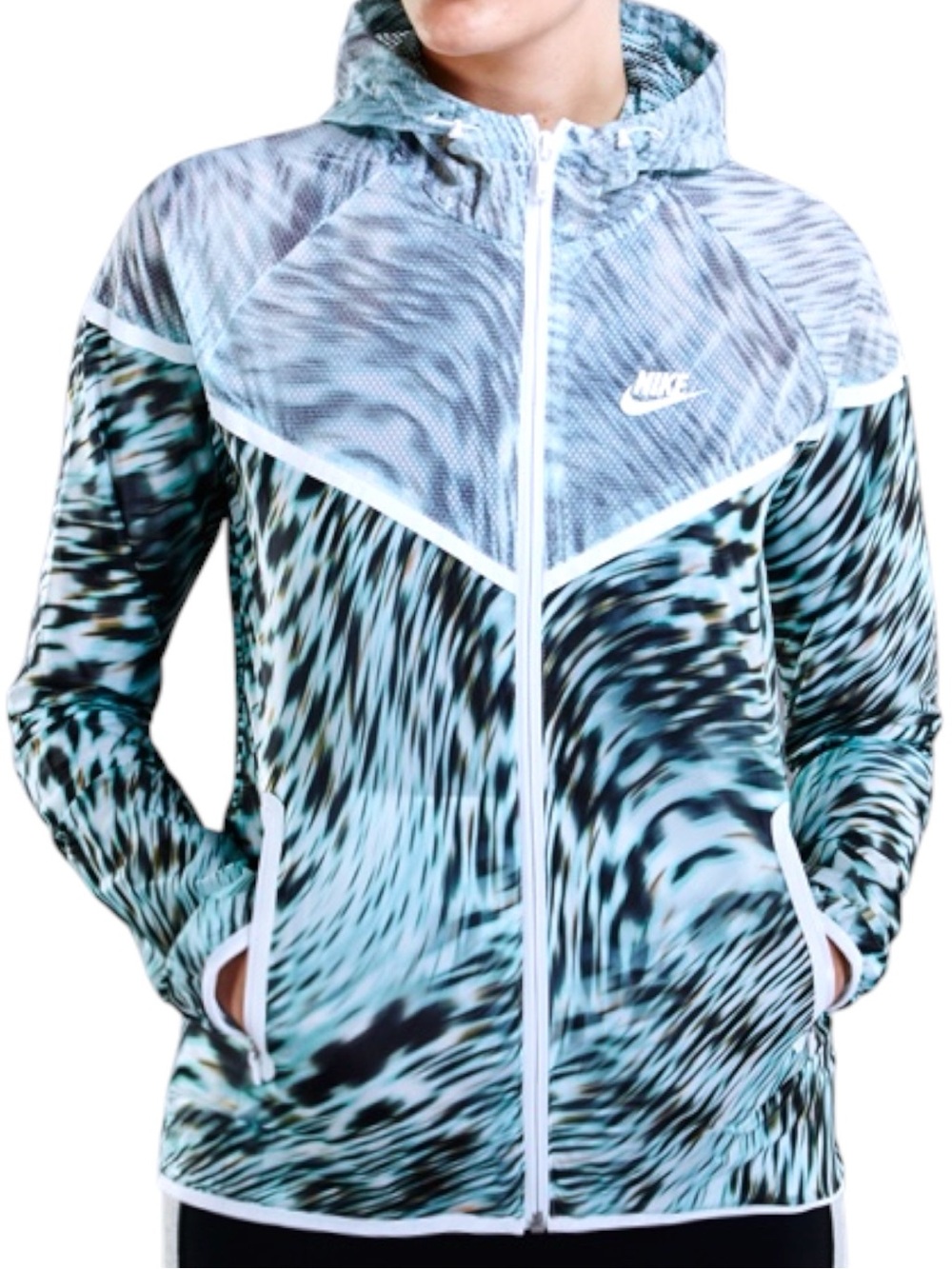 Nike Aqua Wave Print Tech Hyperfuse Nylon Hooded Windrunner Jacket (S)